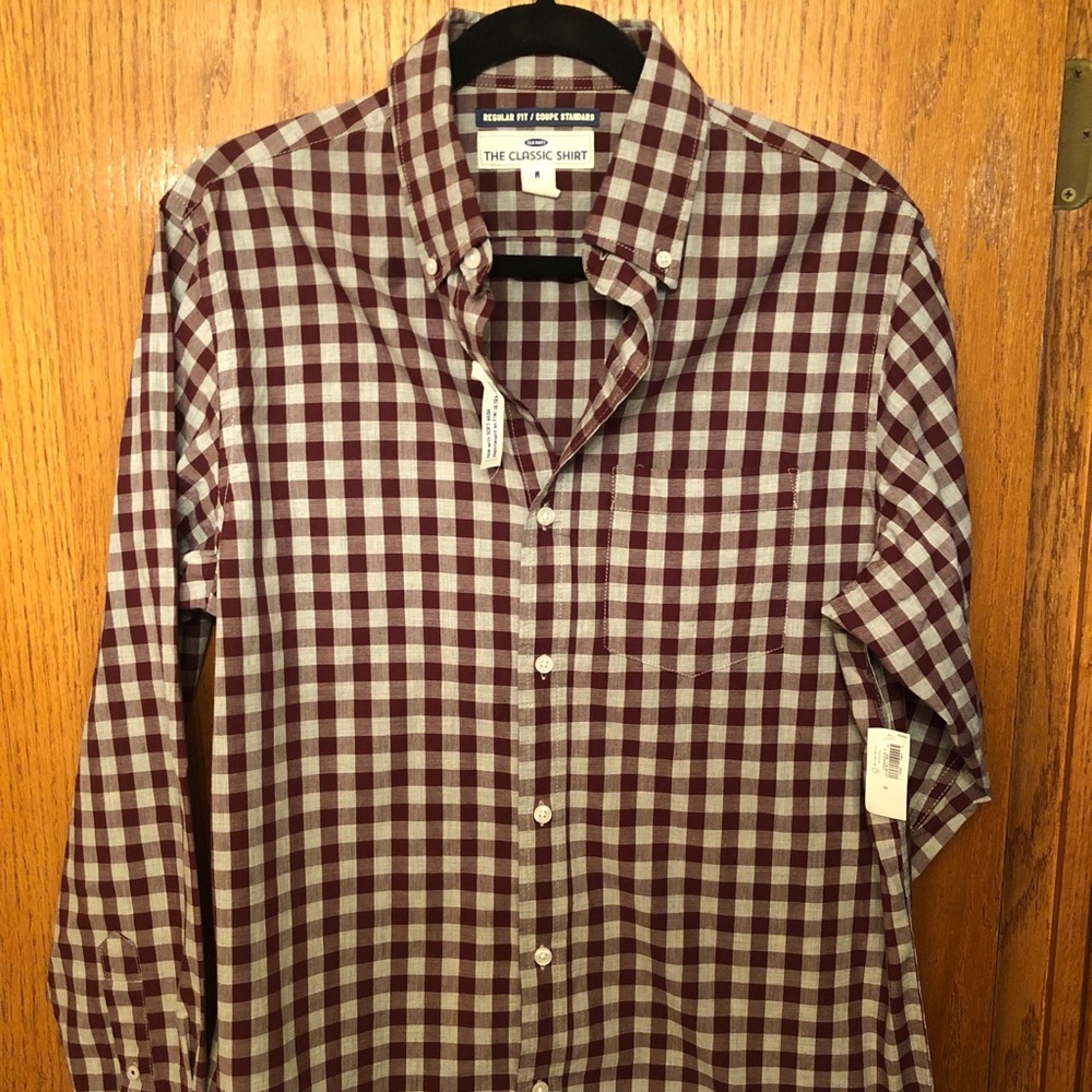 Never-worn Gray and Maroon Plaid Button Down
